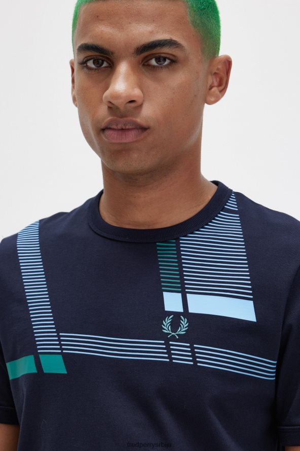 одећу рс Fred Perry мушкарци мајица са глитцх принтом морнарица 68TD6P489