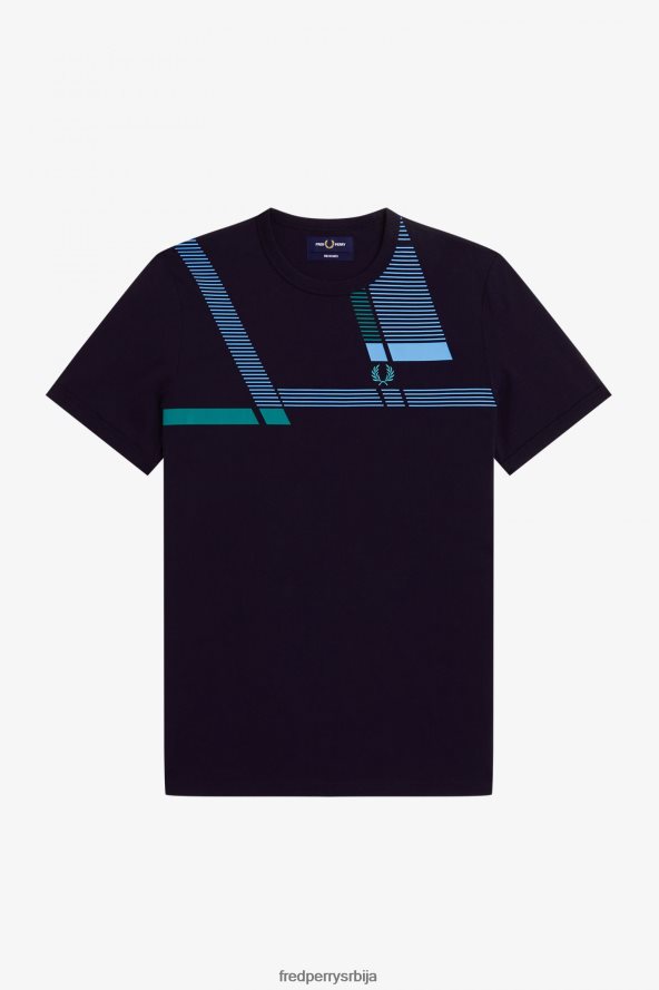 одећу рс Fred Perry мушкарци мајица са глитцх принтом морнарица 68TD6P489