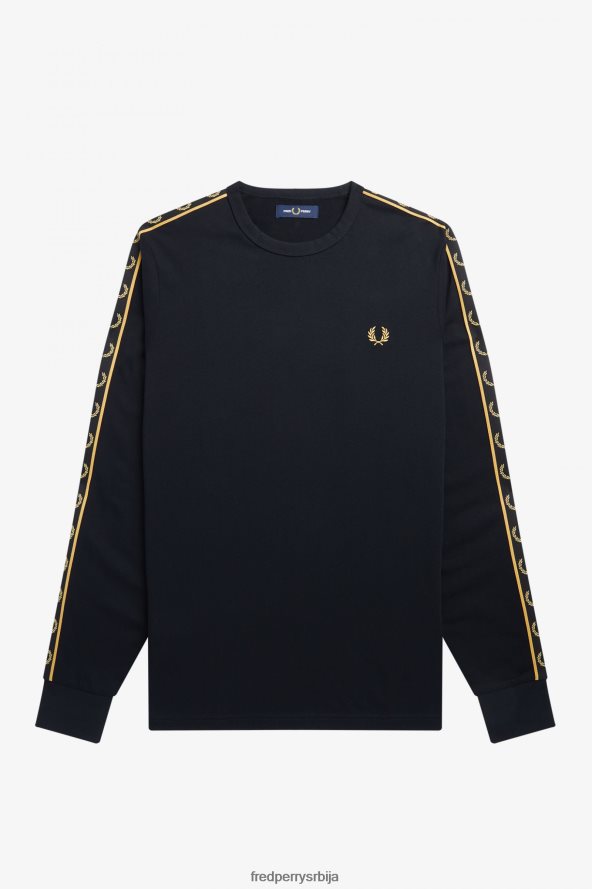 одећу рс Fred Perry мушкарци мајица дугих рукава са контрастном траком црно злато 68TD6P502