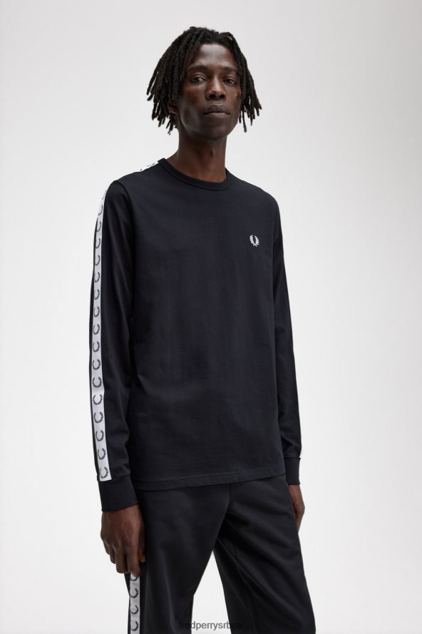 одећу рс Fred Perry мушкарци залепљена мајица дугих рукава црн 68TD6P541