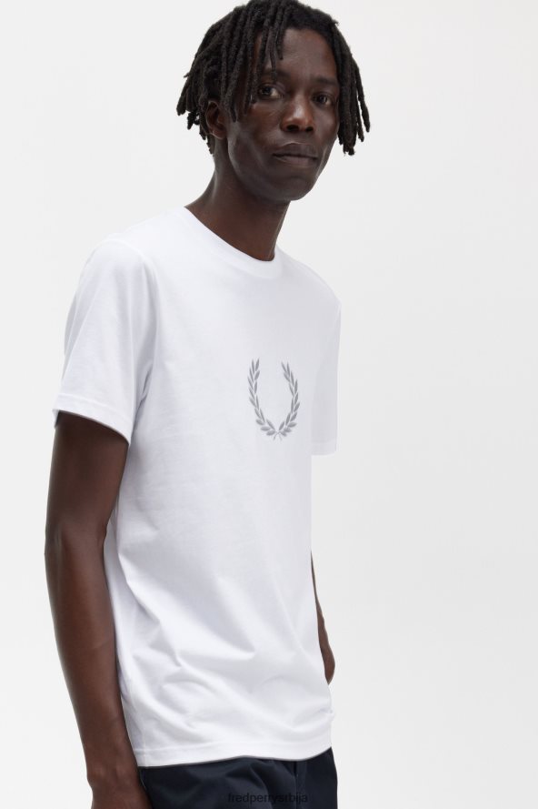 одећу рс Fred Perry мушкарци рефлектујућа мајица са ловоровим венцем бео 68TD6P549