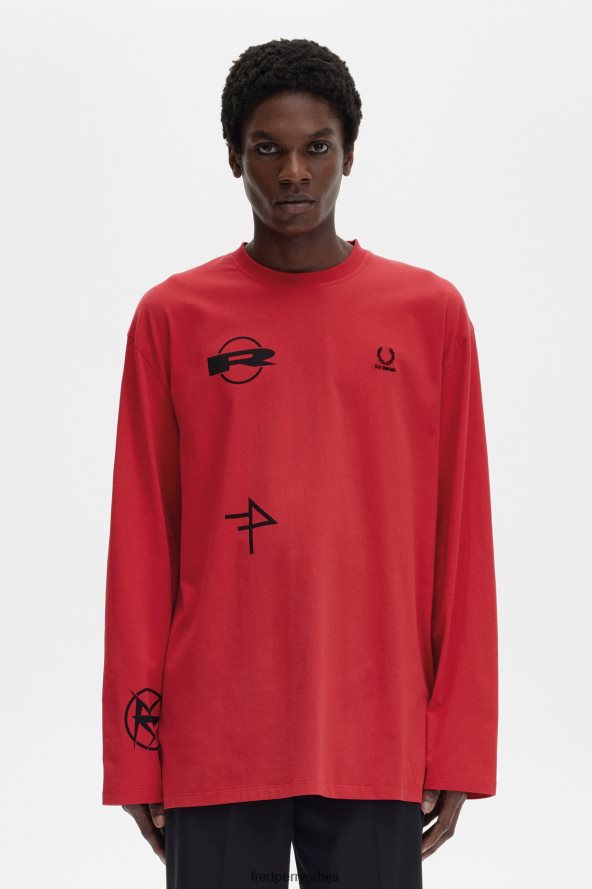 одећу рс Fred Perry мушкарци штампана мајица дугих рукава црн 68TD6P551