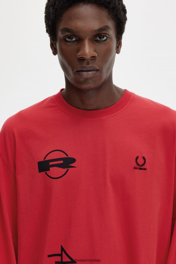 одећу рс Fred Perry мушкарци штампана мајица дугих рукава црн 68TD6P551