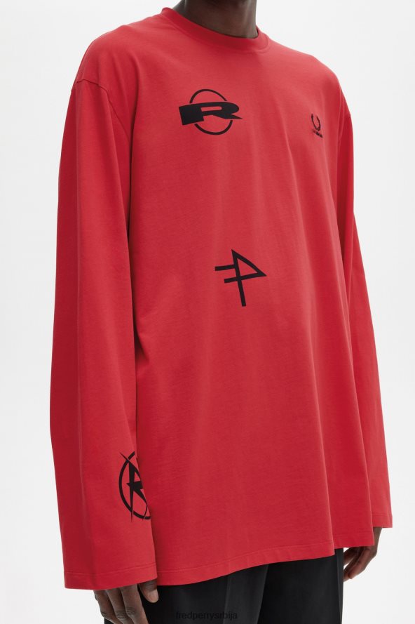 одећу рс Fred Perry мушкарци штампана мајица дугих рукава црн 68TD6P551