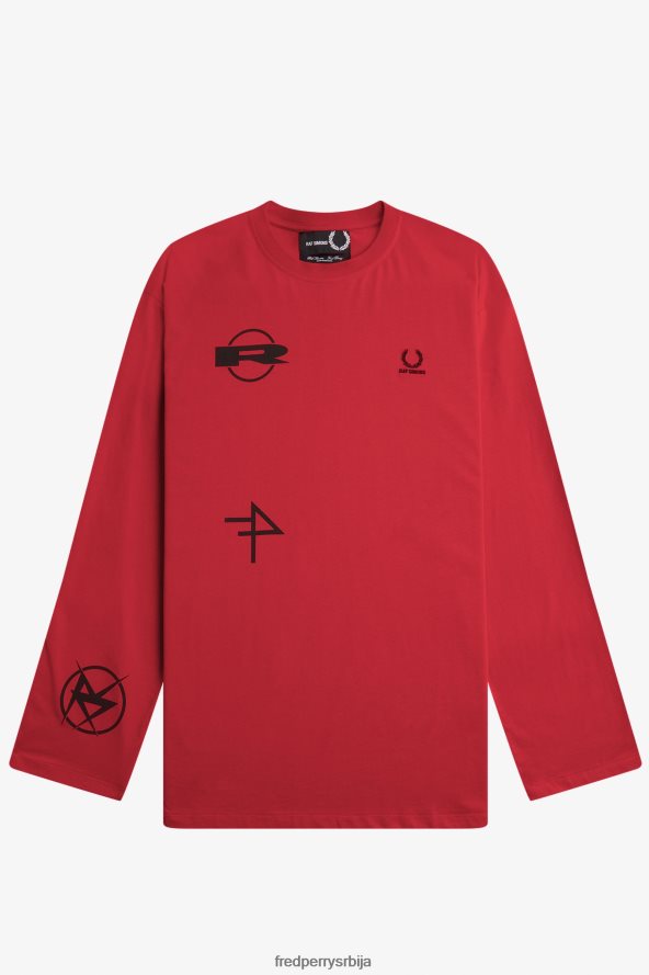 одећу рс Fred Perry мушкарци штампана мајица дугих рукава црн 68TD6P551