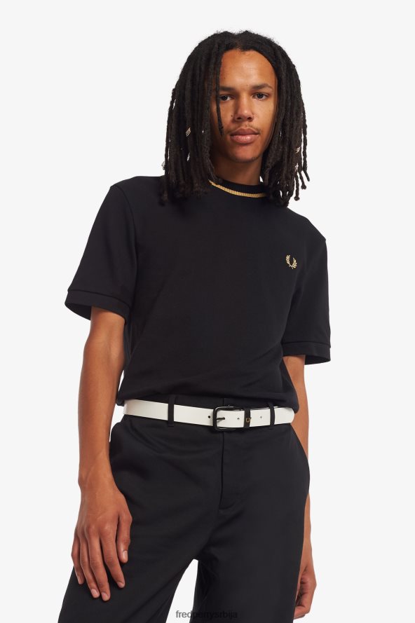 одећу рс Fred Perry мушкарци пике мајица са великим изрезом црно/шампањац 68TD6P552