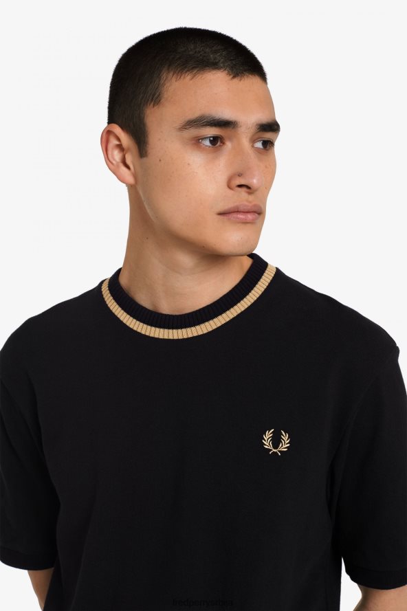 одећу рс Fred Perry мушкарци пике мајица са великим изрезом црно/шампањац 68TD6P552