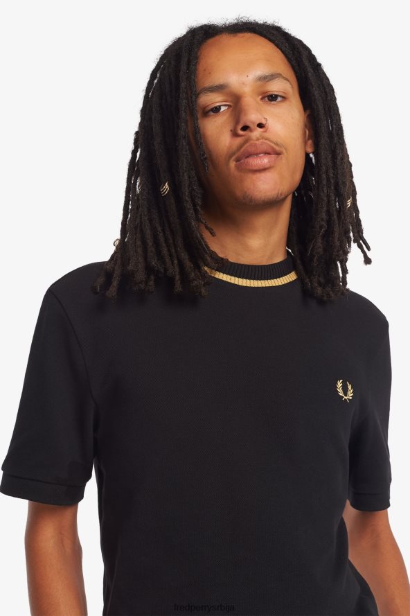 одећу рс Fred Perry мушкарци пике мајица са великим изрезом црно/шампањац 68TD6P552
