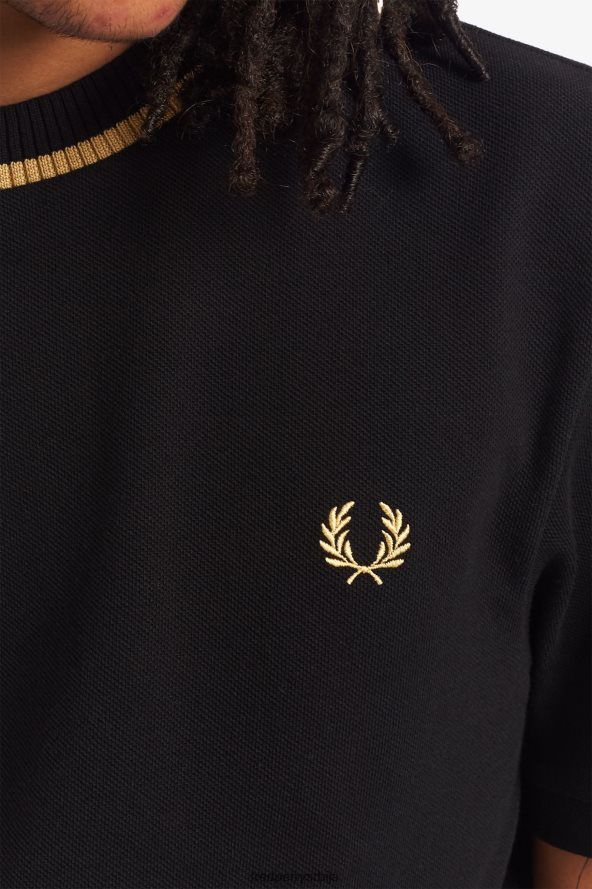 одећу рс Fred Perry мушкарци пике мајица са великим изрезом црно/шампањац 68TD6P552