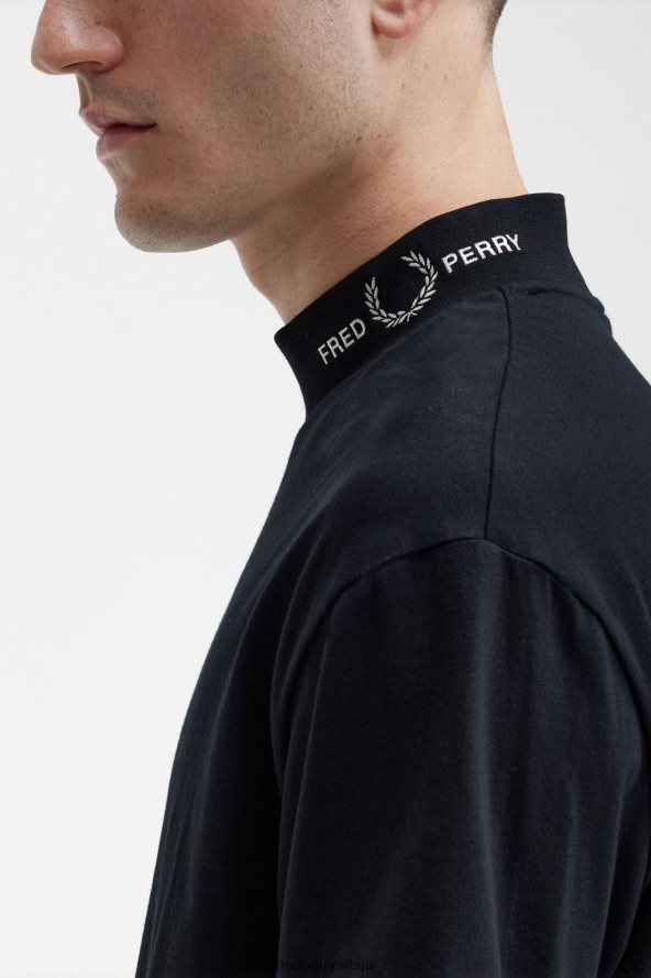 одећу рс Fred Perry мушкарци мајица са брендираним крагном црн 68TD6P553