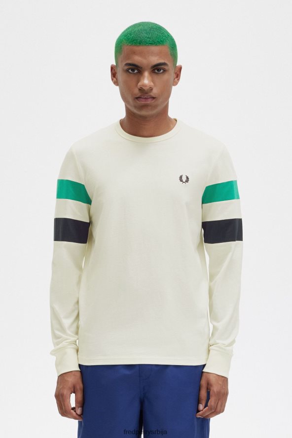 одећу рс Fred Perry мушкарци мајица дугих рукава са панелима ецру 68TD6P564