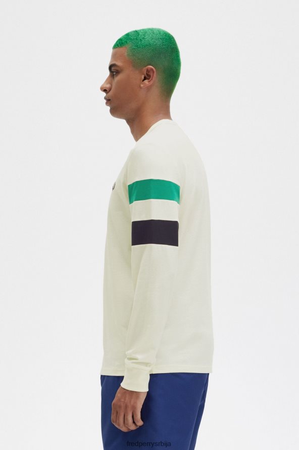 одећу рс Fred Perry мушкарци мајица дугих рукава са панелима ецру 68TD6P564
