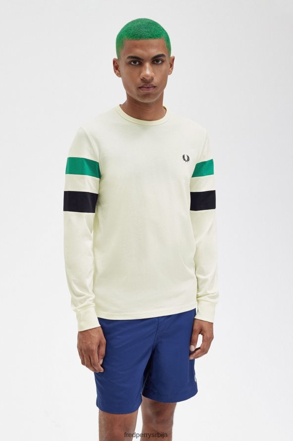 одећу рс Fred Perry мушкарци мајица дугих рукава са панелима ецру 68TD6P564