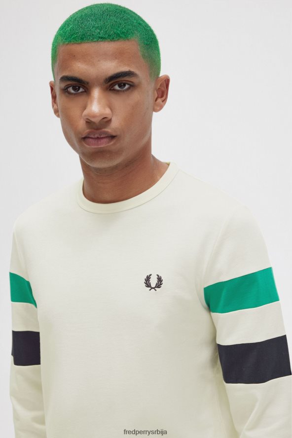 одећу рс Fred Perry мушкарци мајица дугих рукава са панелима ецру 68TD6P564