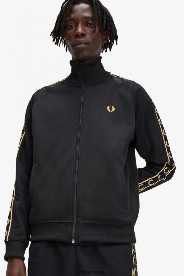 одећу рс Fred Perry мушкарци јакна са контрастном траком црно злато 68TD6P13