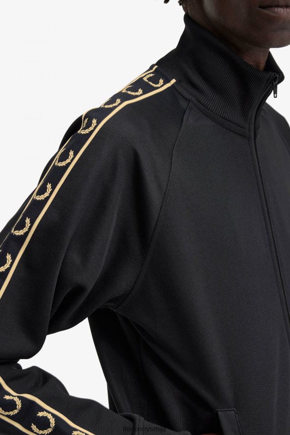 одећу рс Fred Perry мушкарци јакна са контрастном траком црно злато 68TD6P13