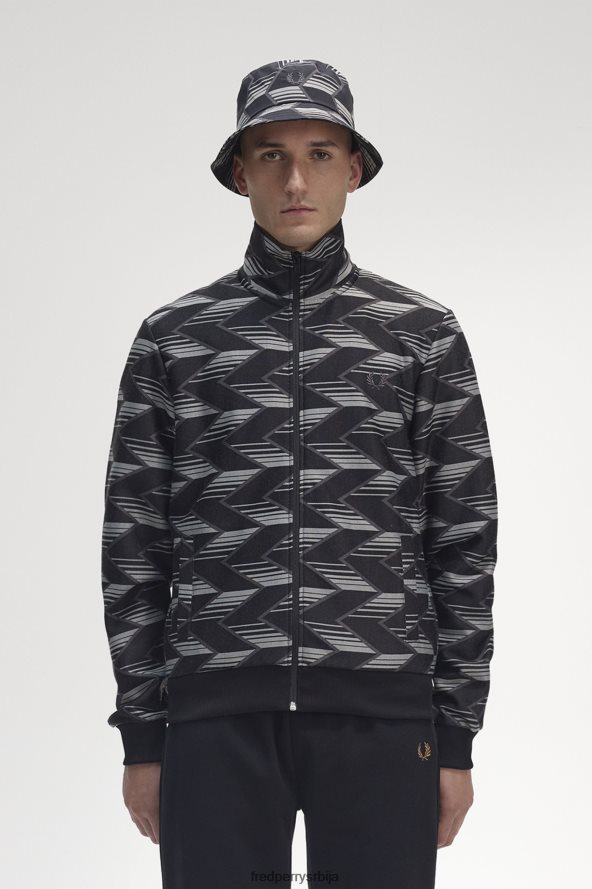 одећу рс Fred Perry мушкарци цхеврон пругаста јакна црн 68TD6P21