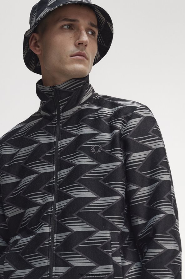 одећу рс Fred Perry мушкарци цхеврон пругаста јакна црн 68TD6P21