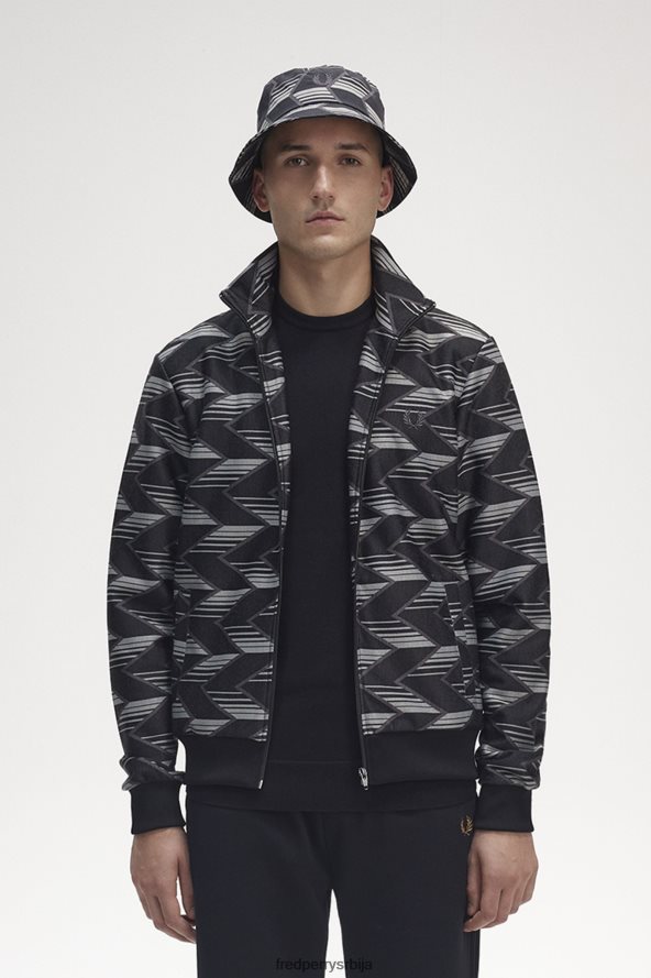 одећу рс Fred Perry мушкарци цхеврон пругаста јакна црн 68TD6P21