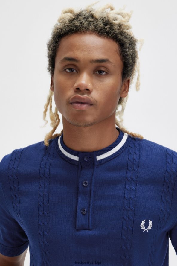 одећу рс Fred Perry мушкарци кабловска плетена хенлеи кошуља француска морнарица 68TD6P433