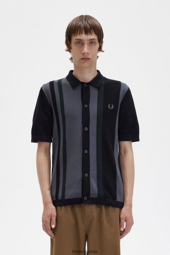 одећу рс Fred Perry мушкарци пругаста плетена кошуља црн 68TD6P434