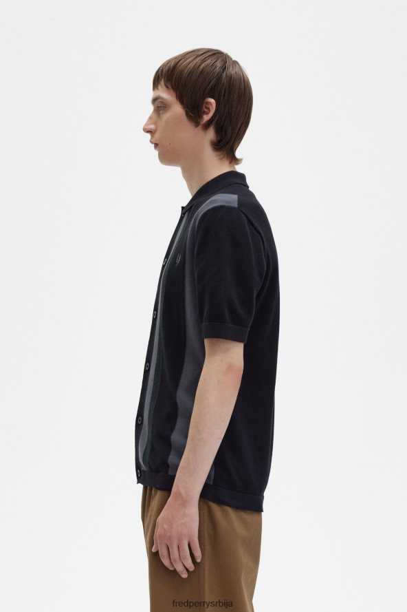 одећу рс Fred Perry мушкарци пругаста плетена кошуља црн 68TD6P434