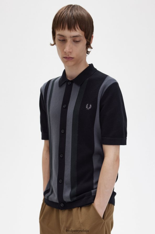 одећу рс Fred Perry мушкарци пругаста плетена кошуља црн 68TD6P434
