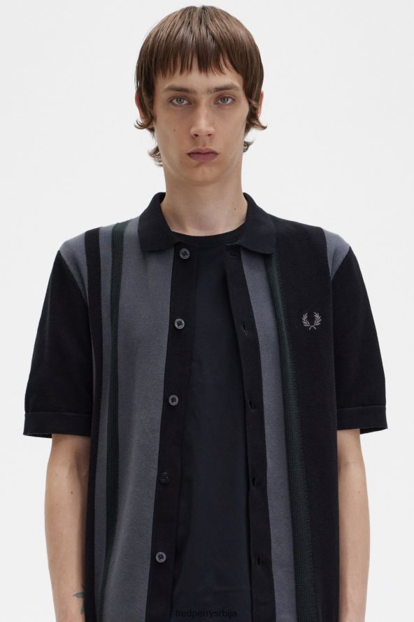 одећу рс Fred Perry мушкарци пругаста плетена кошуља црн 68TD6P434