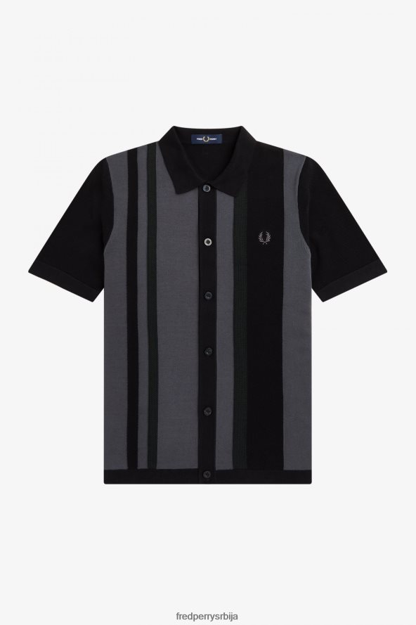 одећу рс Fred Perry мушкарци пругаста плетена кошуља црн 68TD6P434