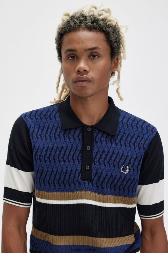 одећу рс Fred Perry мушкарци аргиле панел плетена кошуља француска морнарица 68TD6P435