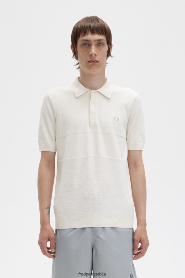 одећу рс Fred Perry мушкарци тонски панел плетена кошуља ецру 68TD6P436