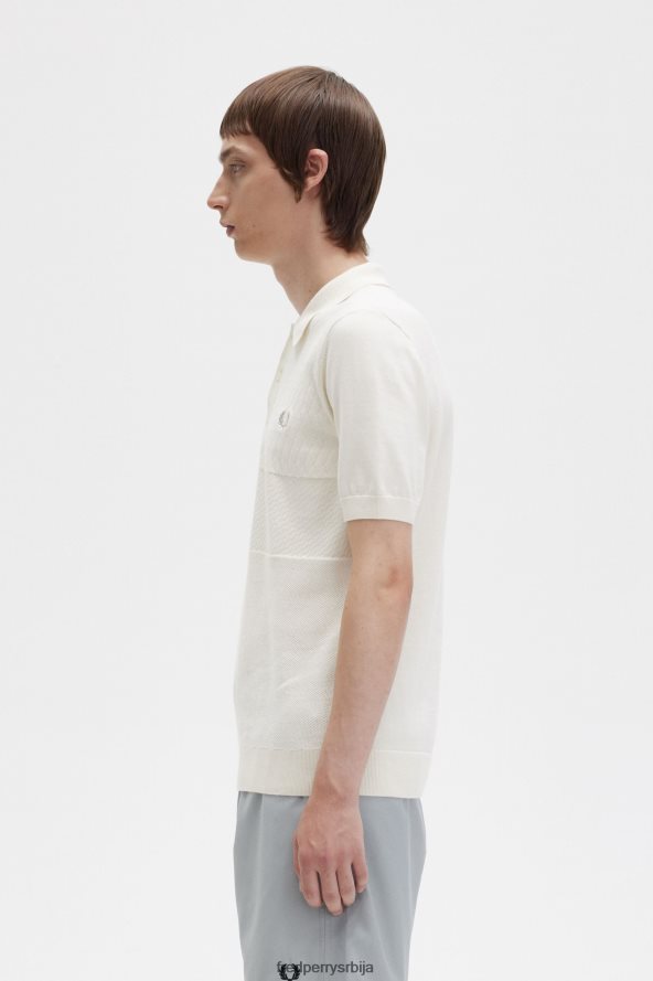 одећу рс Fred Perry мушкарци тонски панел плетена кошуља ецру 68TD6P436