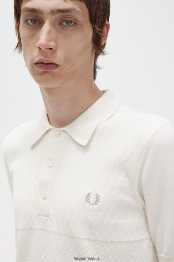 одећу рс Fred Perry мушкарци тонски панел плетена кошуља ецру 68TD6P436