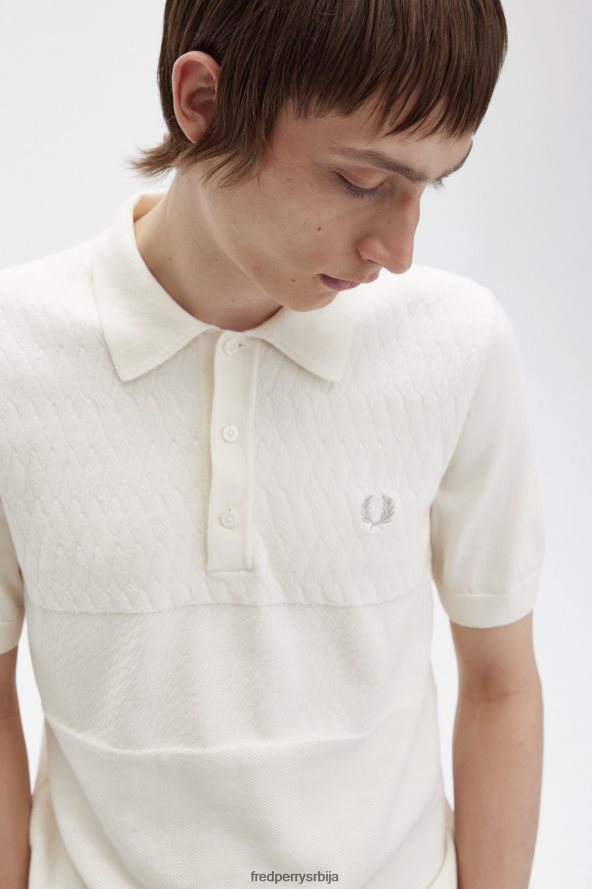 одећу рс Fred Perry мушкарци тонски панел плетена кошуља ецру 68TD6P436