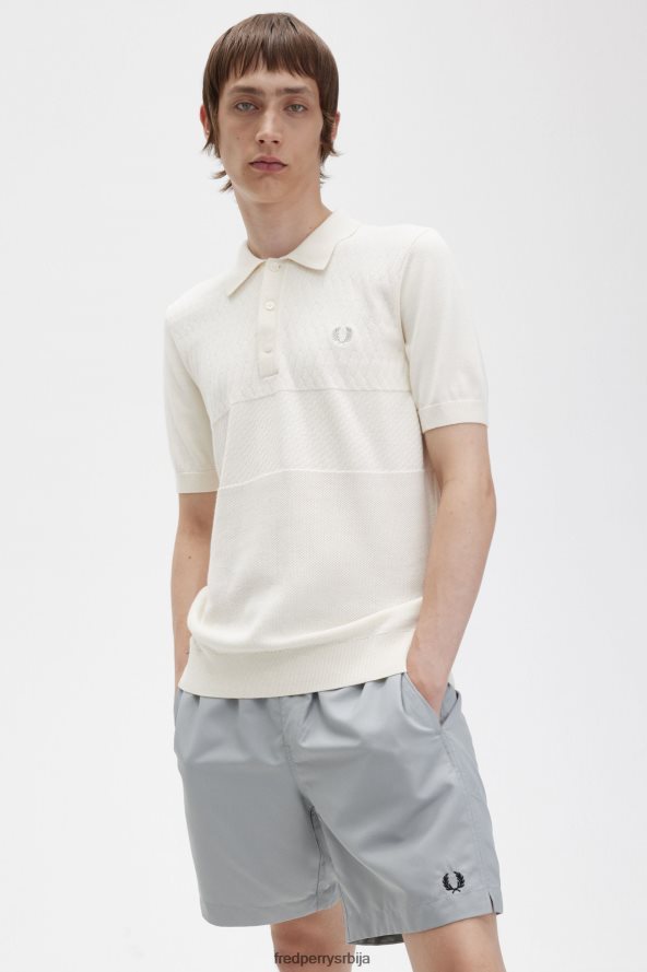 одећу рс Fred Perry мушкарци тонски панел плетена кошуља ецру 68TD6P436