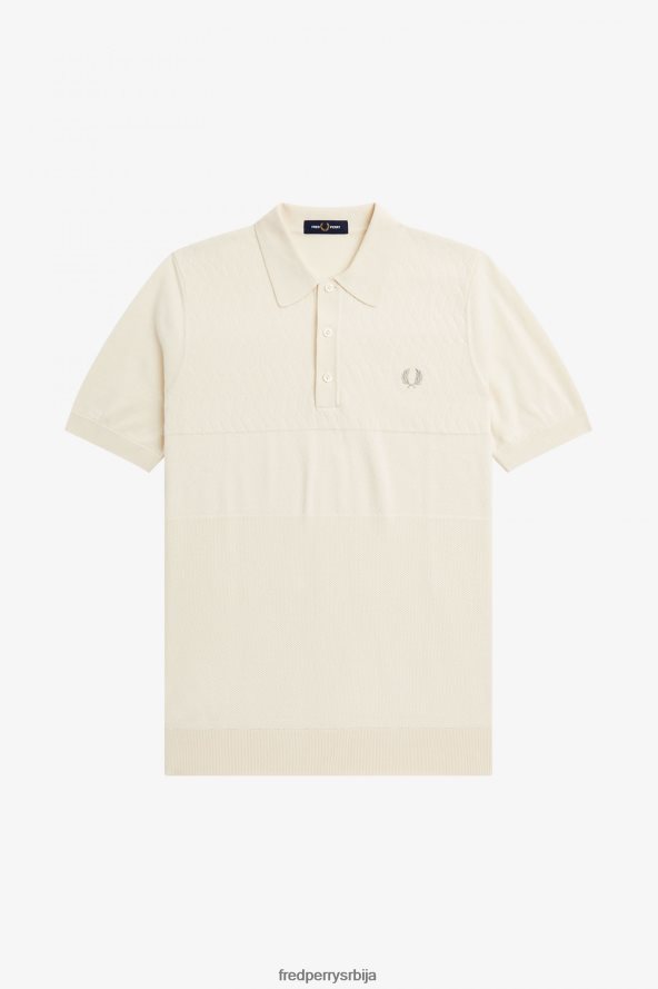 одећу рс Fred Perry мушкарци тонски панел плетена кошуља ецру 68TD6P436