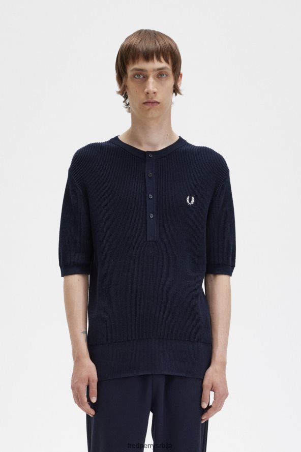 одећу рс Fred Perry мушкарци ребрасти плетени хенлеи топ морнарица 68TD6P438