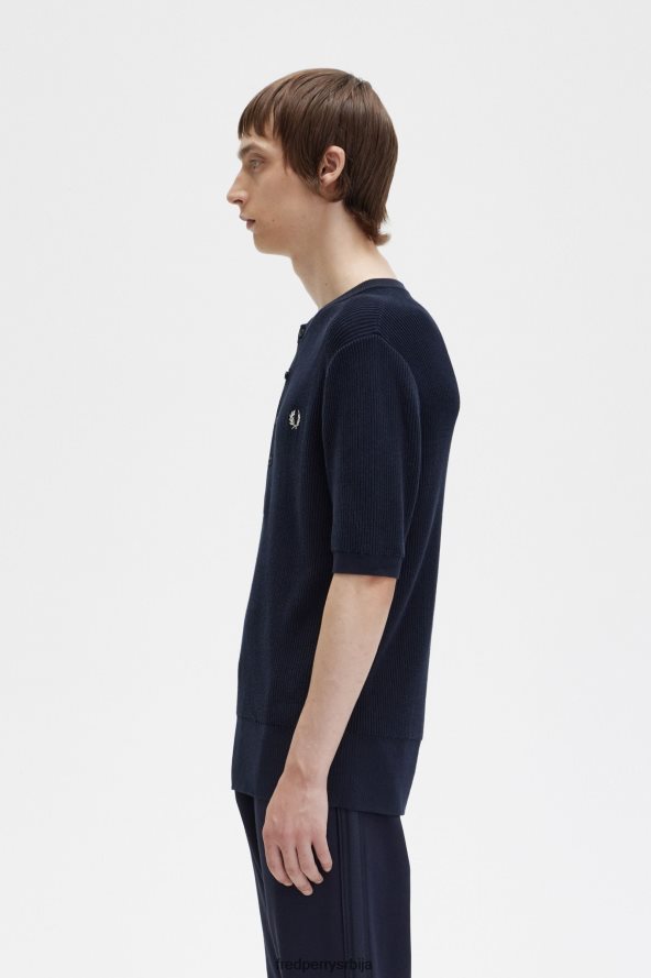 одећу рс Fred Perry мушкарци ребрасти плетени хенлеи топ морнарица 68TD6P438