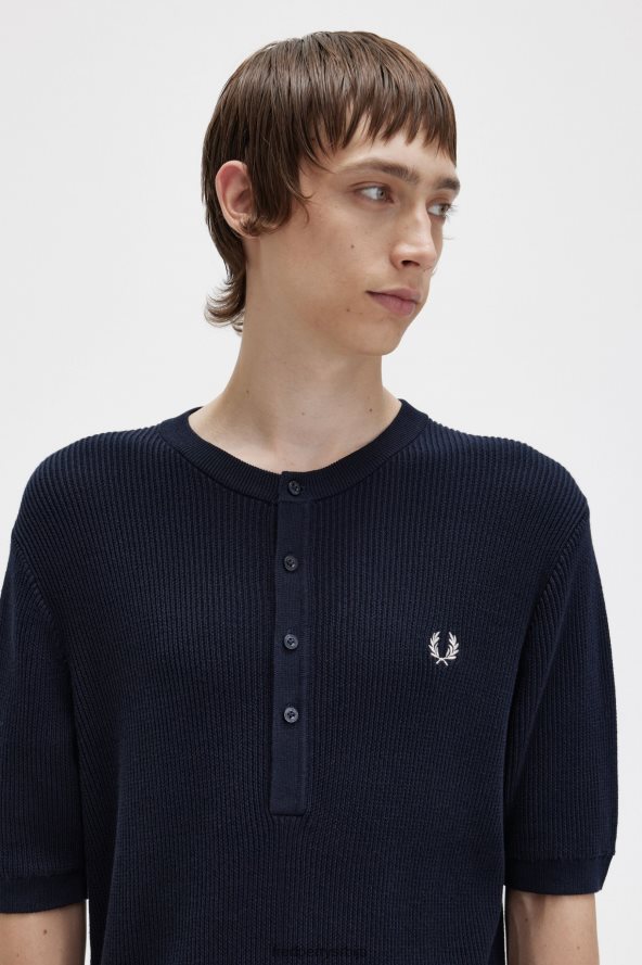 одећу рс Fred Perry мушкарци ребрасти плетени хенлеи топ морнарица 68TD6P438