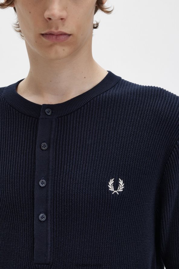 одећу рс Fred Perry мушкарци ребрасти плетени хенлеи топ морнарица 68TD6P438