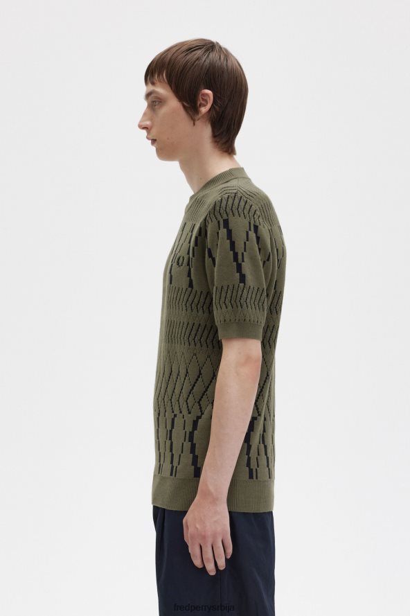 одећу рс Fred Perry мушкарци аргиле панел плетена мајица једнолично зелено 68TD6P439