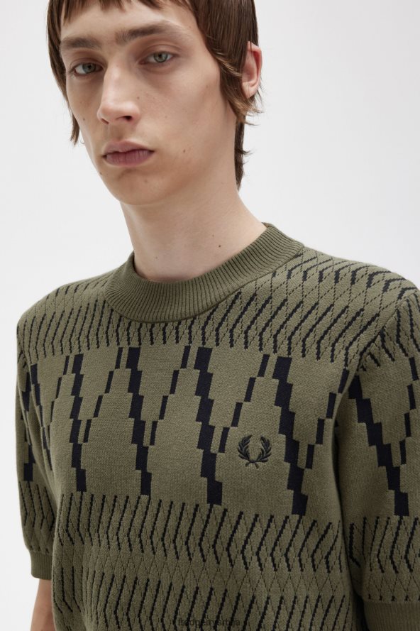 одећу рс Fred Perry мушкарци аргиле панел плетена мајица једнолично зелено 68TD6P439