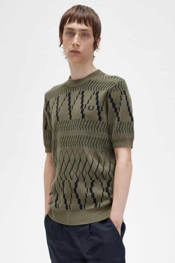 одећу рс Fred Perry мушкарци аргиле панел плетена мајица једнолично зелено 68TD6P439
