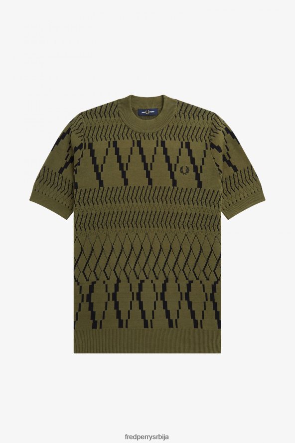 одећу рс Fred Perry мушкарци аргиле панел плетена мајица једнолично зелено 68TD6P439