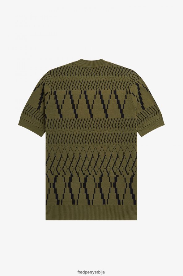 одећу рс Fred Perry мушкарци аргиле панел плетена мајица једнолично зелено 68TD6P439