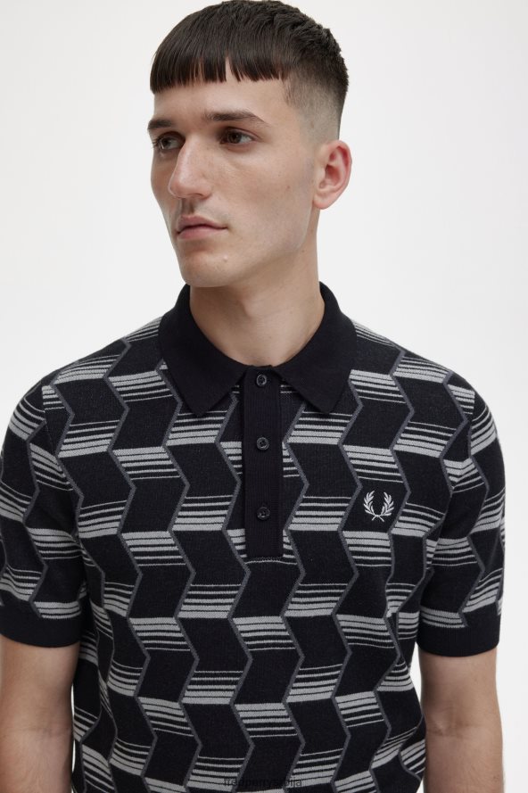 одећу рс Fred Perry мушкарци плетена кошуља на цхеврон пруге осенченог камена 68TD6P442