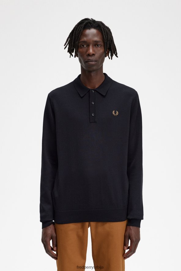 одећу рс Fred Perry мушкарци класична плетена кошуља дугих рукава црн 68TD6P444