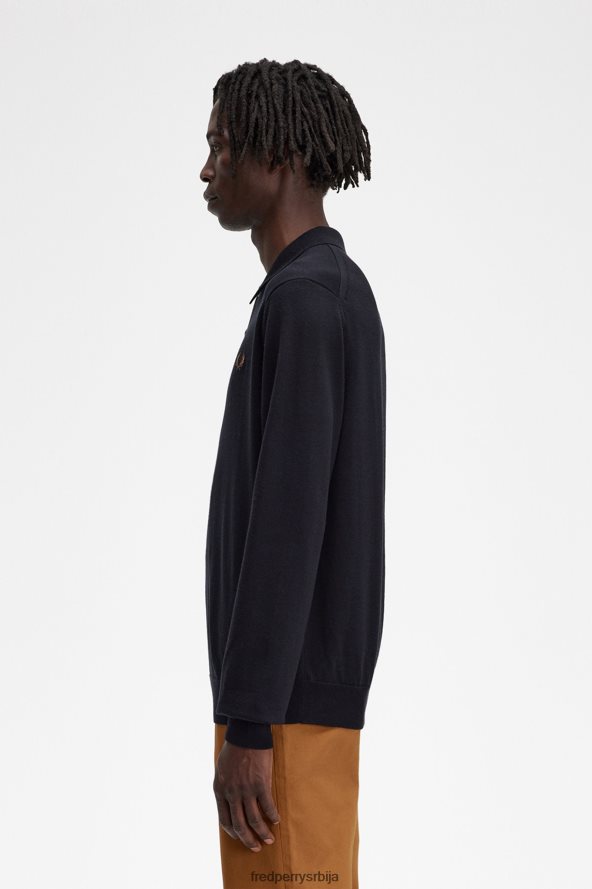 одећу рс Fred Perry мушкарци класична плетена кошуља дугих рукава црн 68TD6P444