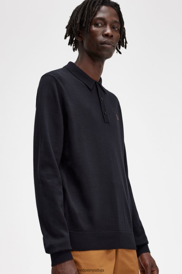 одећу рс Fred Perry мушкарци класична плетена кошуља дугих рукава црн 68TD6P444