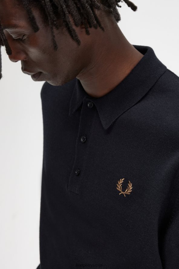 одећу рс Fred Perry мушкарци класична плетена кошуља дугих рукава црн 68TD6P444